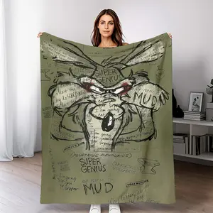 Looney Tunes Wile E. Coyote "Super Genius" Throw Blanket, Retro Cartoon Themed Cozy Blanket, Soft Fluffy Lightweight Blanket for Fans, Anti-Pilling Washable Decorative Blanket, Multiple