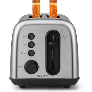 2 Slice Retro Silver Stainless Steel Toaster with Extra Wide Slots, High Lift Lever, 6 Shade Settings for Bagels & Muffins