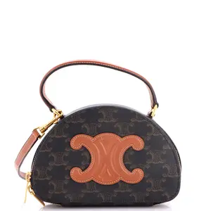 Pre-owned Celine Canvas Coated Toiletry Bags Half Moon Case Triomphe Coated Canvas with Leather by Rebag