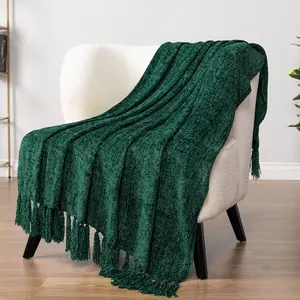 PAVILIA Chenille Throw Blanket for Couch Sofa, Soft Knit Throw with Tassel, Decorative Blanket for Bed Chair Living Room