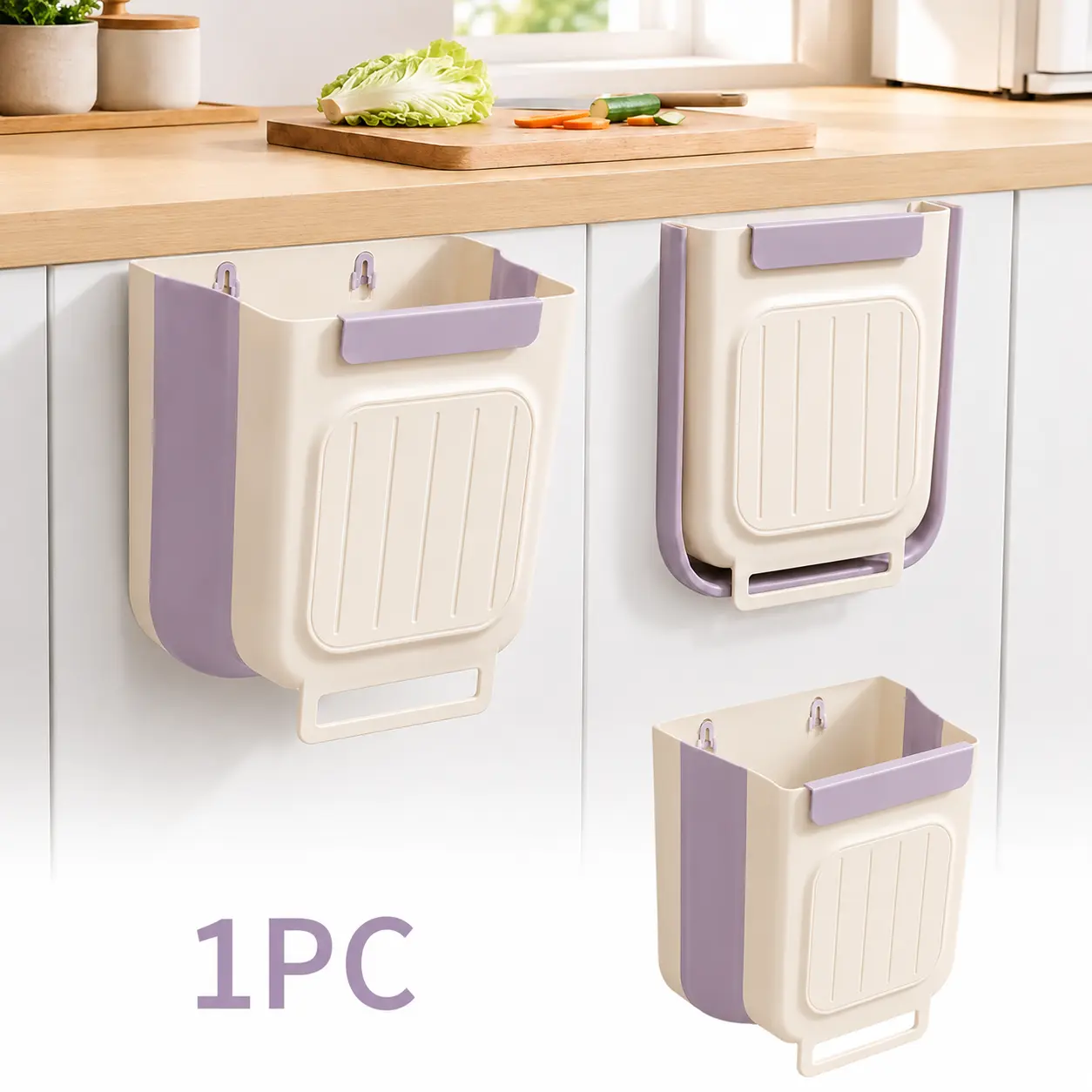 Foldable Hanging Kitchen Trash Can - Cabinet Door & Countertop Mountable, Space-Saving Household Waste Storage Accessory
