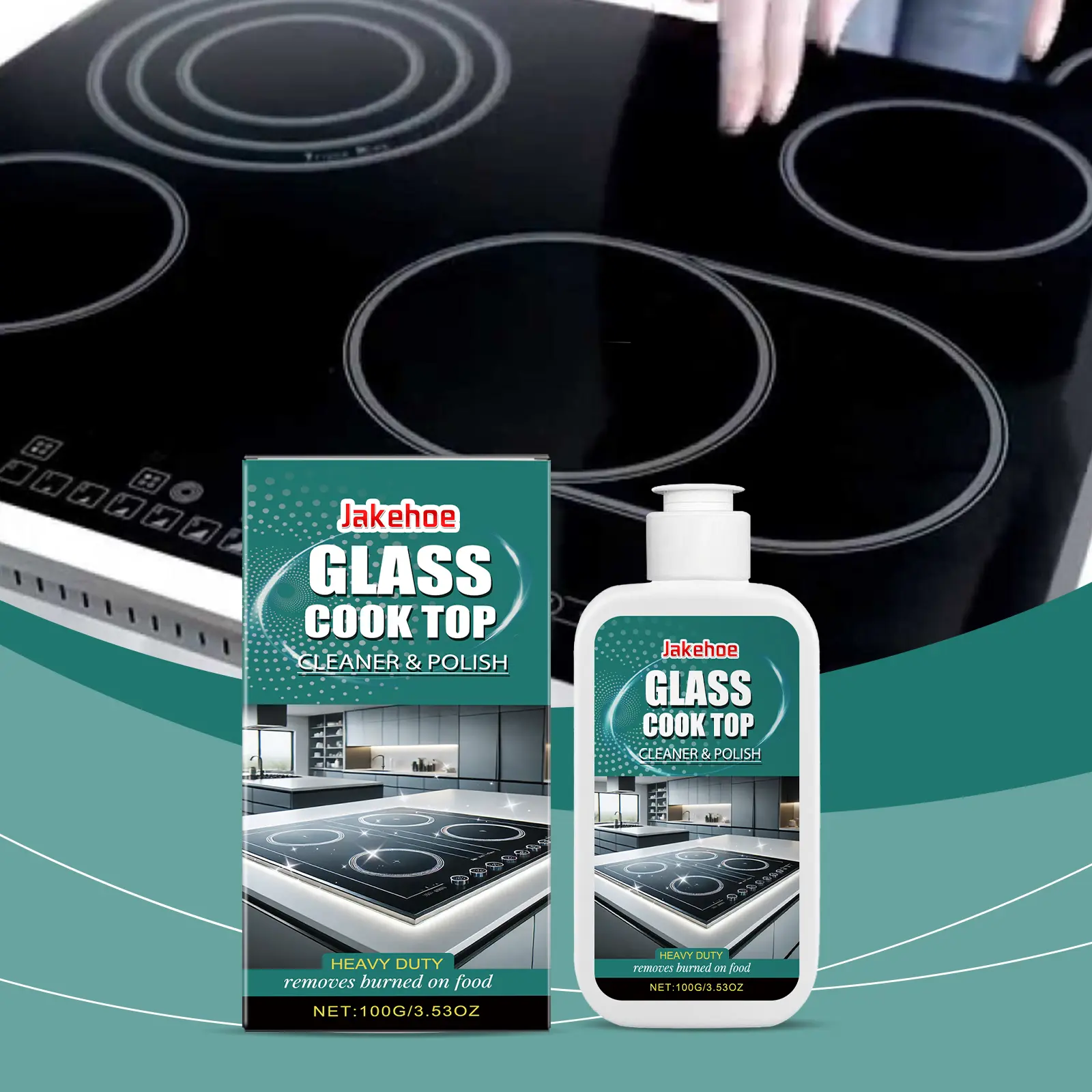 Glass Cook Top Cleaner & Polish - Heavy Duty Stain Remover, Heavy Oil Cleaner, Stove Oven Cleaner for Electromagnetic Ceramic Stoves, 100g Professional Formula with Easy Application - Kitchen Household Cleaner