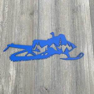 Snowmobile Cutout Scene Metal Sign - Mountain Snowmobile Scene Powder Coated Metal Sign - Perfect for Any Outdoor Enthusiast