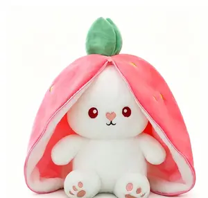 Creative Strawberry-to-Bunny Plush Toy, Stuffed Animal Doll & Bed Sleeping Pillow, 8+ Years Gift, House Decoration for Kids