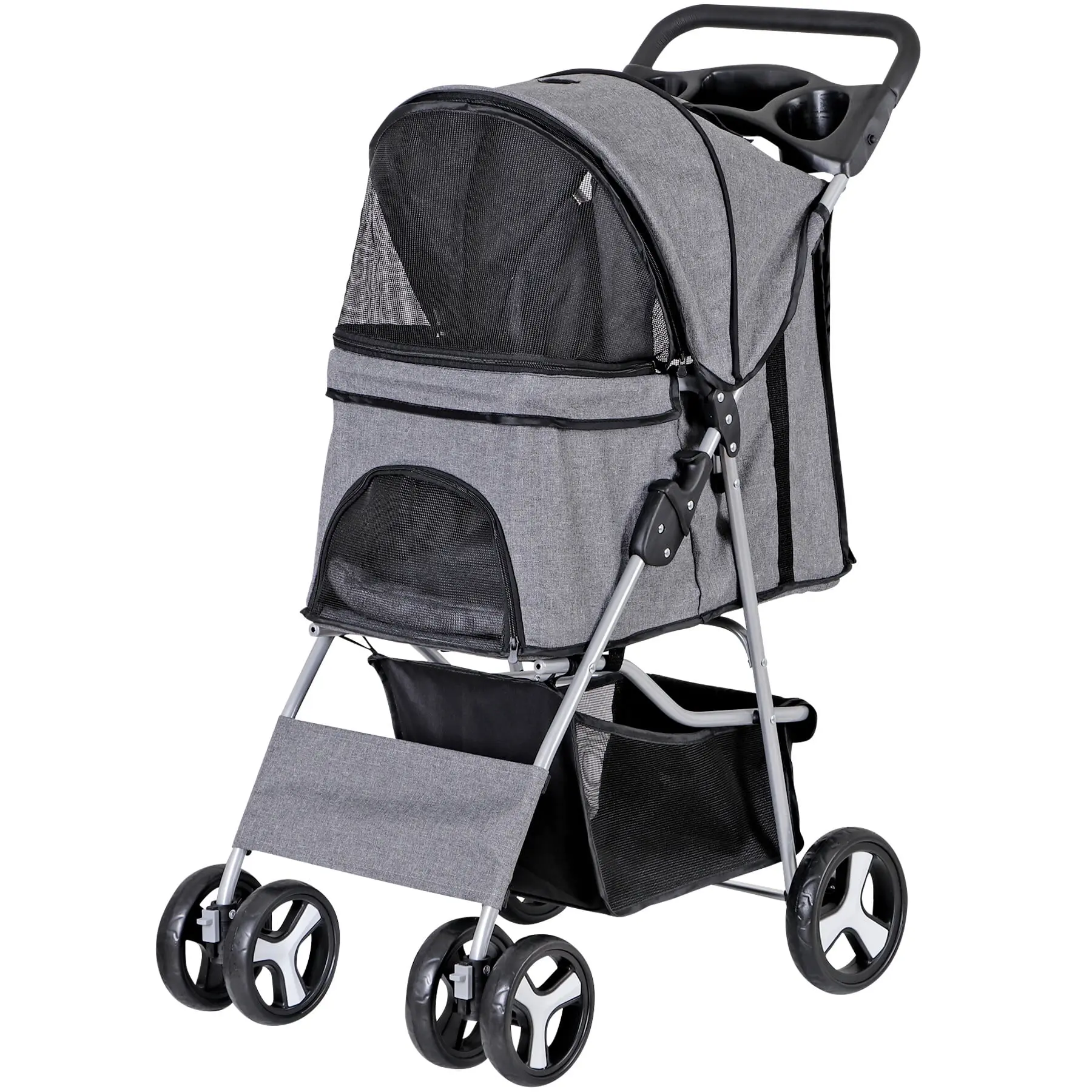 Segawe 4-Wheel Foldable Dog Pet Stroller - Gray, 4-Wheel Stability, Four-Wheel Stability