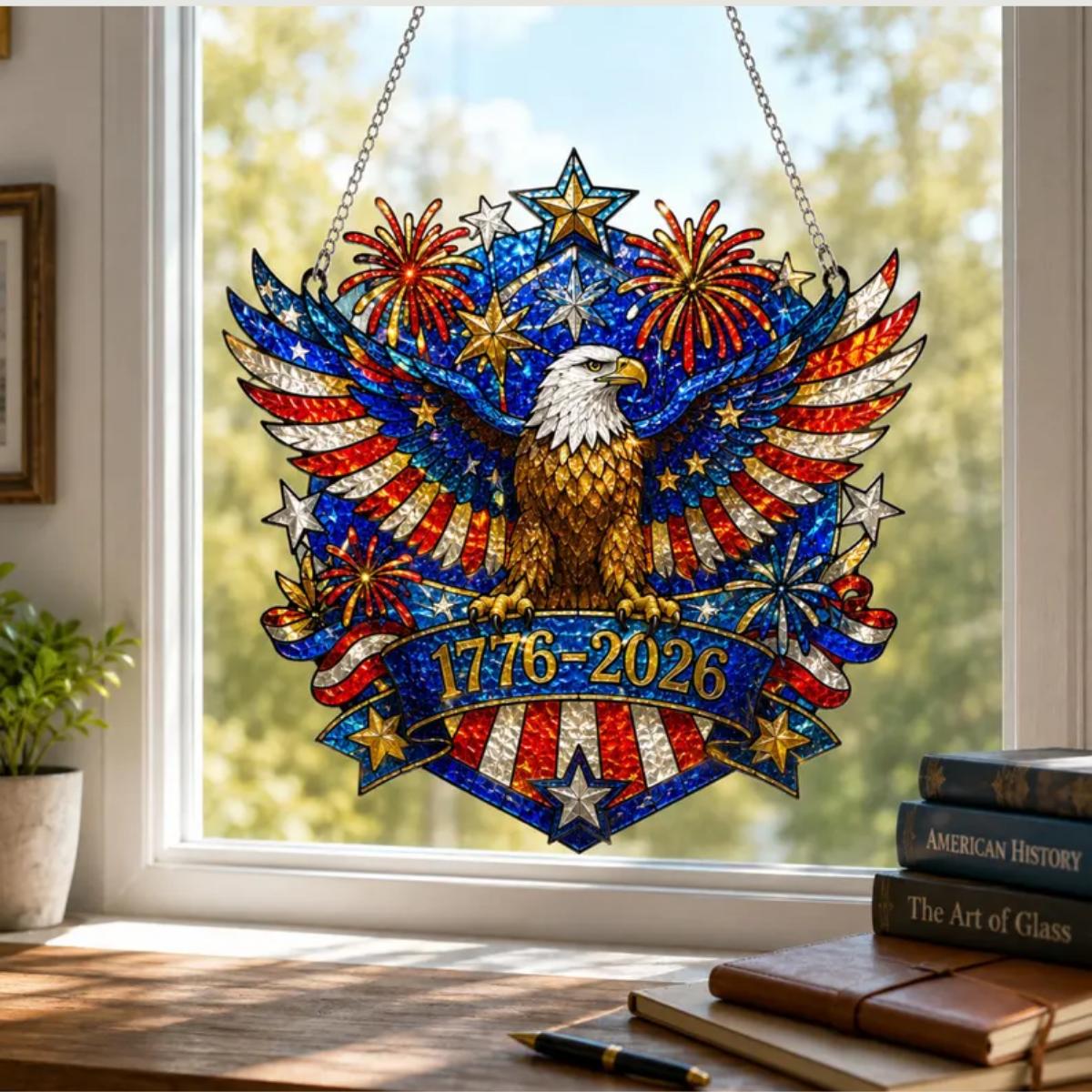 Patriotic Eagle Suncatcher, Wavy Acrylic Window Hanging Ornament, America 250th Anniversary Decor