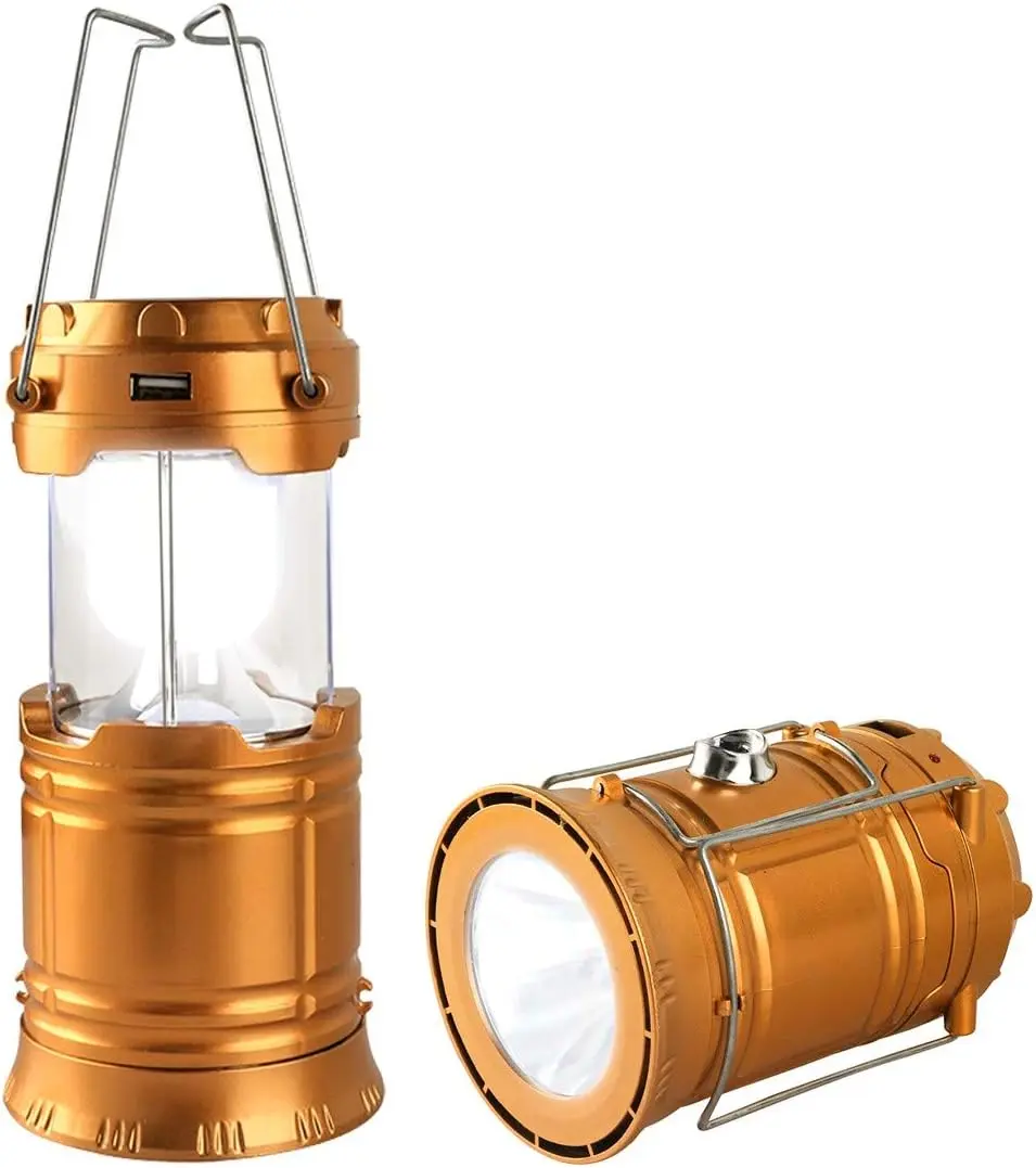 4-Pack Gold Compact LED Camping Lanterns - Lightweight Waterproof Solar Powered Flashlight, USB Rechargeable Camping Outdoor Gadgets for Indoor/Outdoor Emergency Use, Back to School
