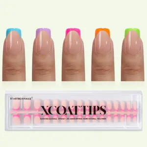 BTArtboxnails XCOATTIPS Press on Nails - 150pcs Brighter pastel Short Square or Almond or Coffin French Tips, Brighter pastel Soft Gel False Nail, Soak Off Acrylic Fake Nails Extensions