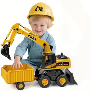 Excavator Bulldozer Dump Truck 3in 1 Toy, Large 26cm Construction Vehicle with 360° Rotating Cab, Inertia Friction Power, ABS, Battery Free for Boys Girls 3+, Back to School/Halloween/Christmas Gift