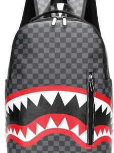 Sprayground Shark Backpack with Bold Checkerboard Design and Red Teeth Detailing