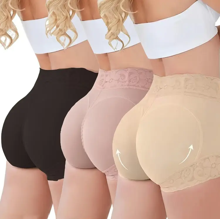 Women's High-Waist Shapewear Shorts with Ruched Butt Lifter, Tummy Control Thigh Slimmer with Non-Slip Lace for Party & Wedding Outfits