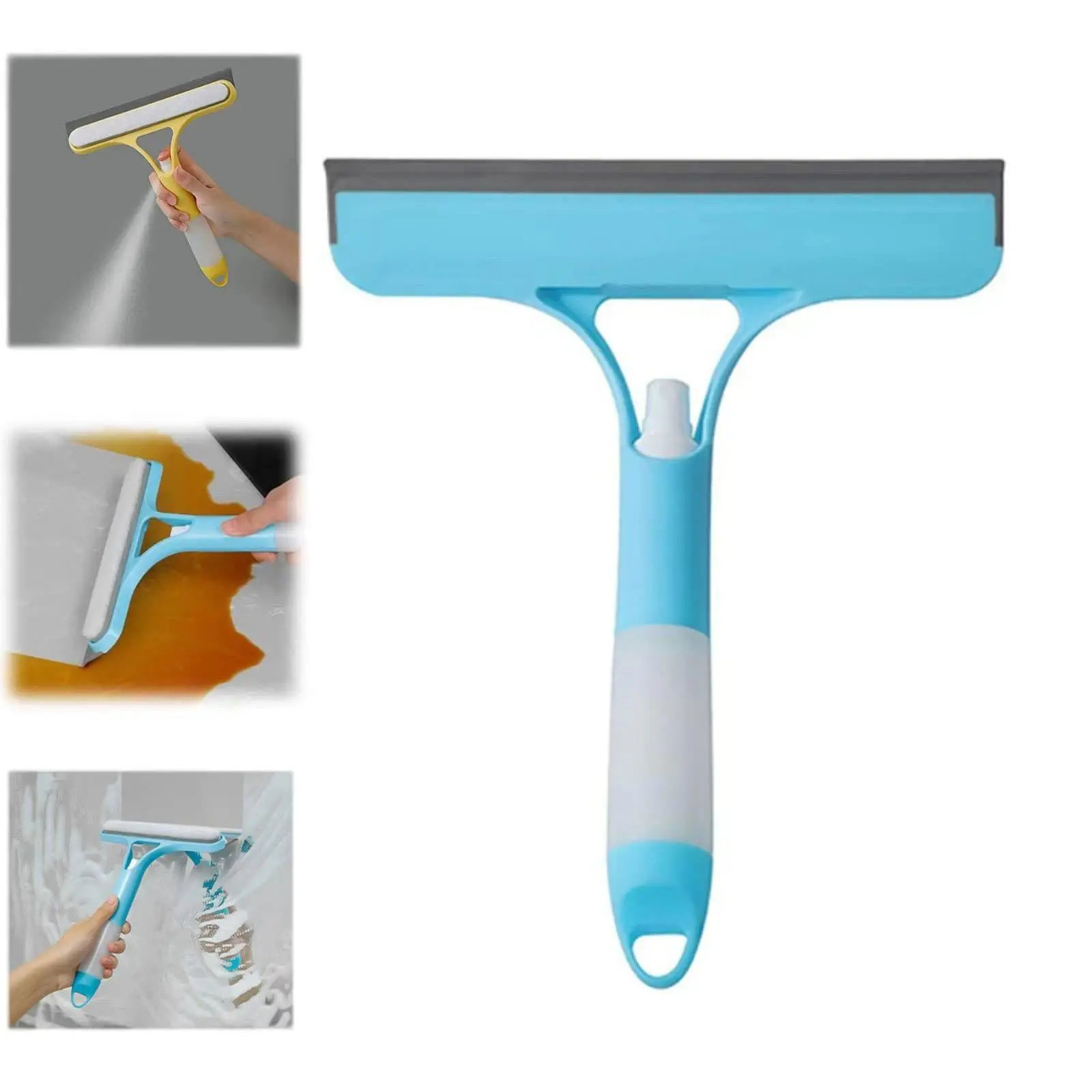 10-inch 3-in-1 Spray Squeegee, Multifunctional Household Tool with Built-in Reservoir, Durable Ergonomic Handle, Silicone Scraper, Microfiber Scrubber for Window, Car Windshield Cleaning
