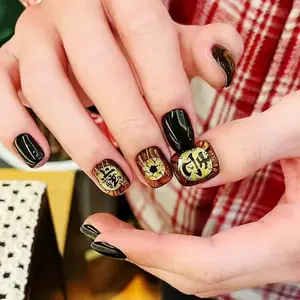 Demon Slayer Akaza-themed Wearable Nail Art Stickers Unique Niche Design with Short Rounded Tips for Daily Wear or Special Occasions