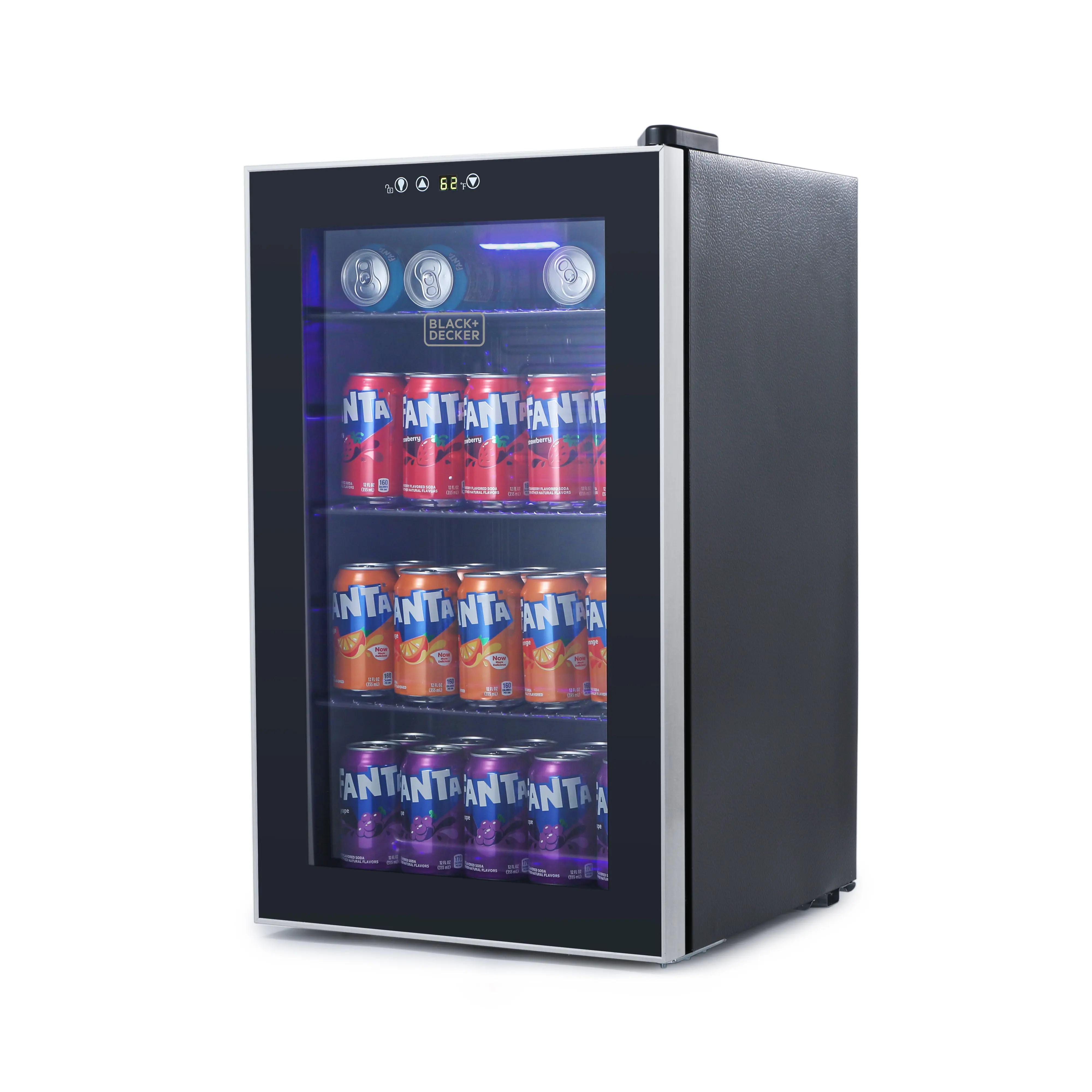 BLACK+DECKER 2.4 Cu. Ft. Beverage Cooler, Beverage Fridge with Double Pane Glass Door, Drink Fridge with 76-Can Capacity for Home Bar, Home Office and More, BDB26HB