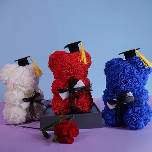 Graduation Gift Bear with Rose Hat, Multiple Colors Available, Perfect Graduation Present, Elegant and Unique Design
