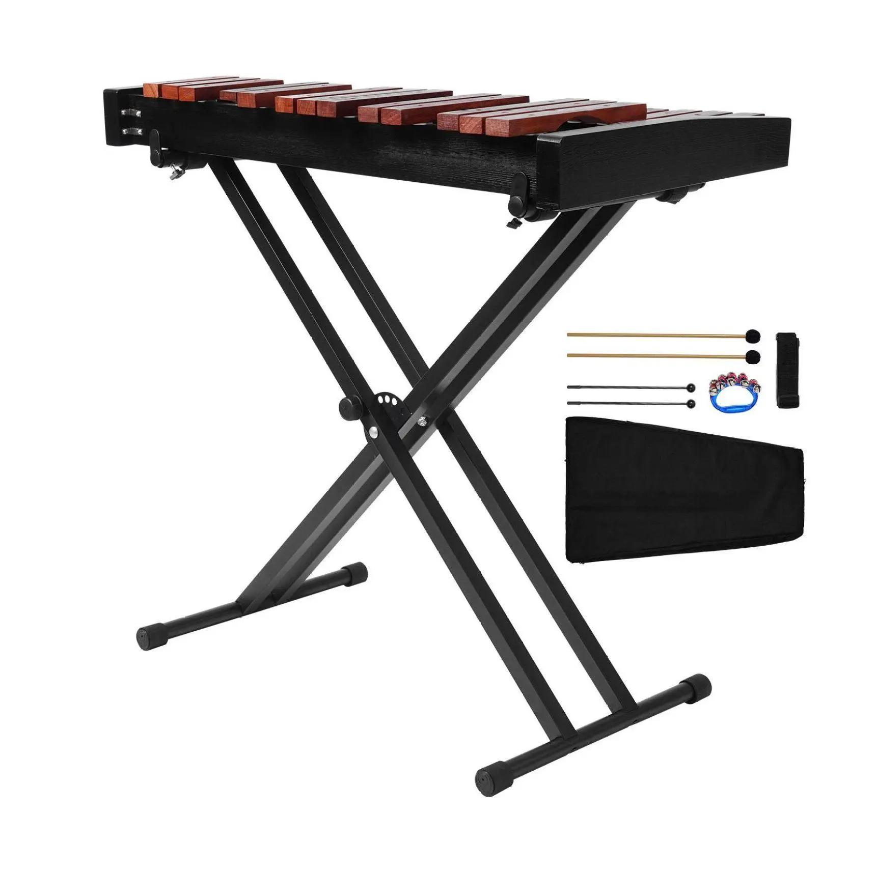 Glockenspiel Xylophone 32 Note - Wooden Percussion Instrument Kit with Adjustable Stand & Mallets Default