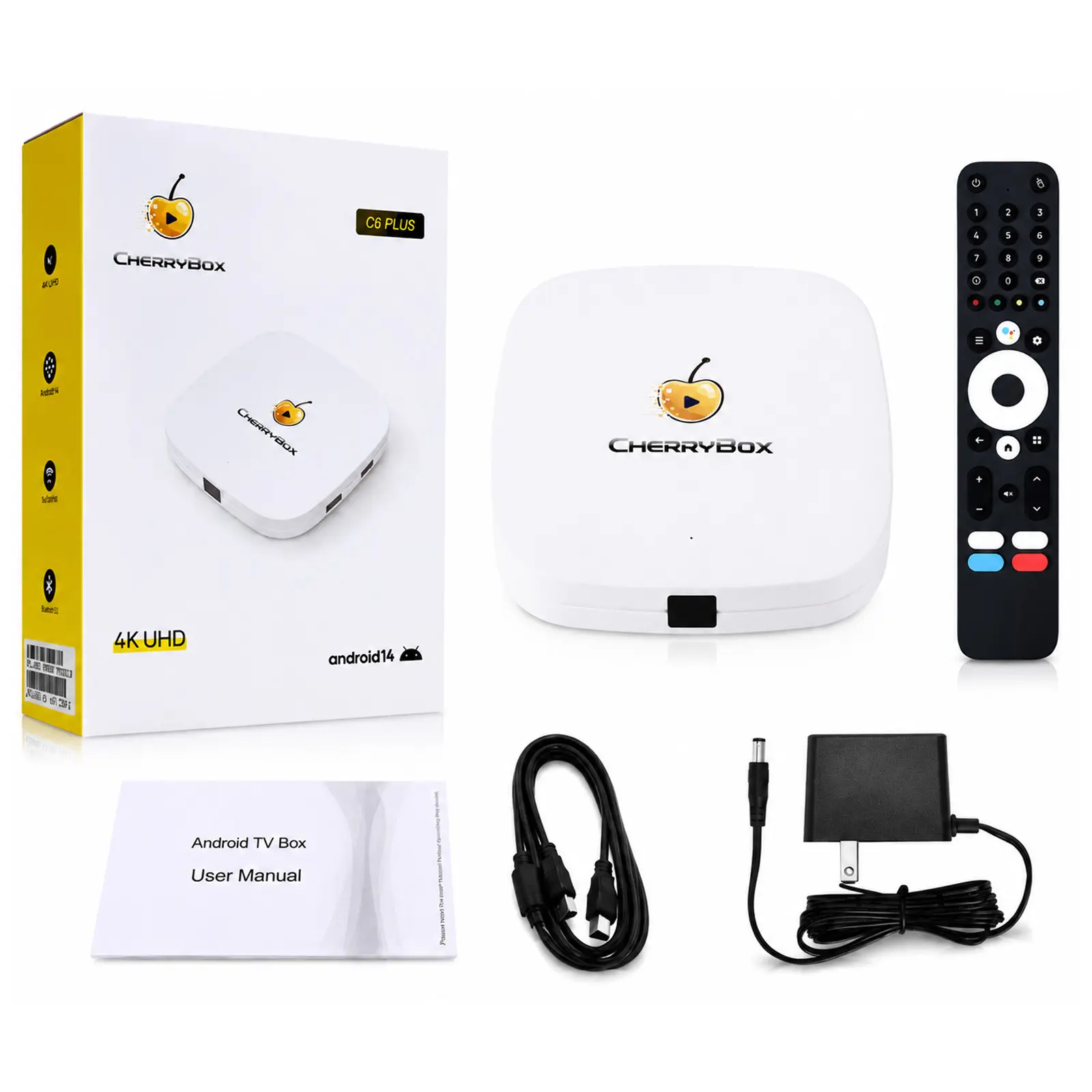 CHERRYBOX C6 Plus 2026 Version with Voice Remote, HDMI, Power Cord, and User Manual