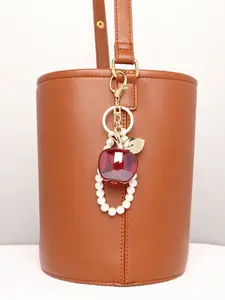 1pc Alloy DIY Electroplated Acrylic Apple Glass Pearl Keychain for bags, Car Ornament, Pendant, Festival Birthday Gift, Casual Style, All Seasons