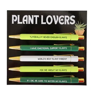 Letter Pattern Plant Lovers Ballpoint Pen Set, 5 Counts/set Black Ink Ballpoint Pen, Personalized Writing Pen for Office School Dormitory Home, Ballpoint Pen Kit