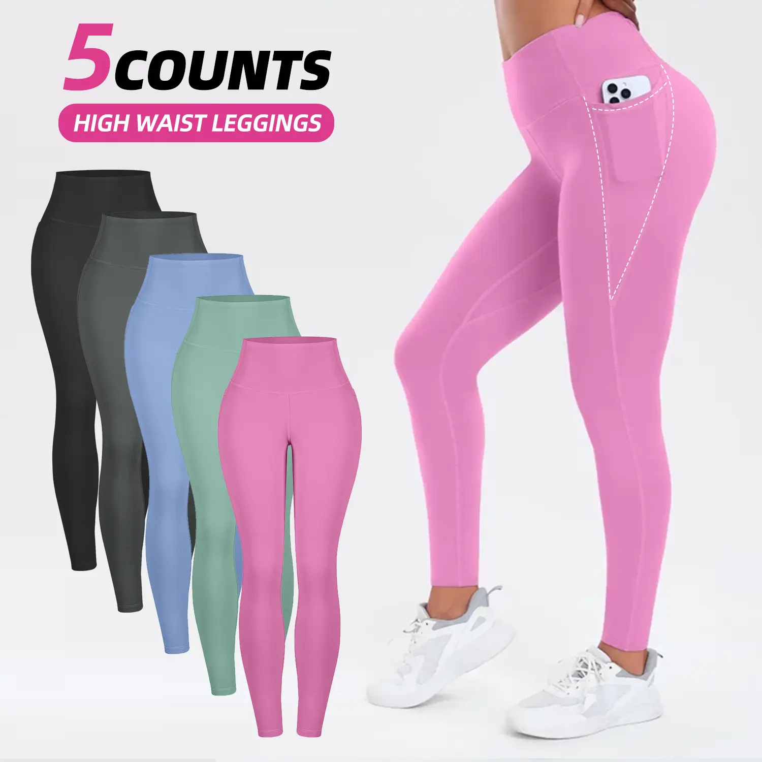 Women's High Waisted Leggings with Pockets - 3/5/6-Pack Soft Athleisure Wear, Sporty Chic Workout Outfit Inspo Bottoms for Running, Yoga