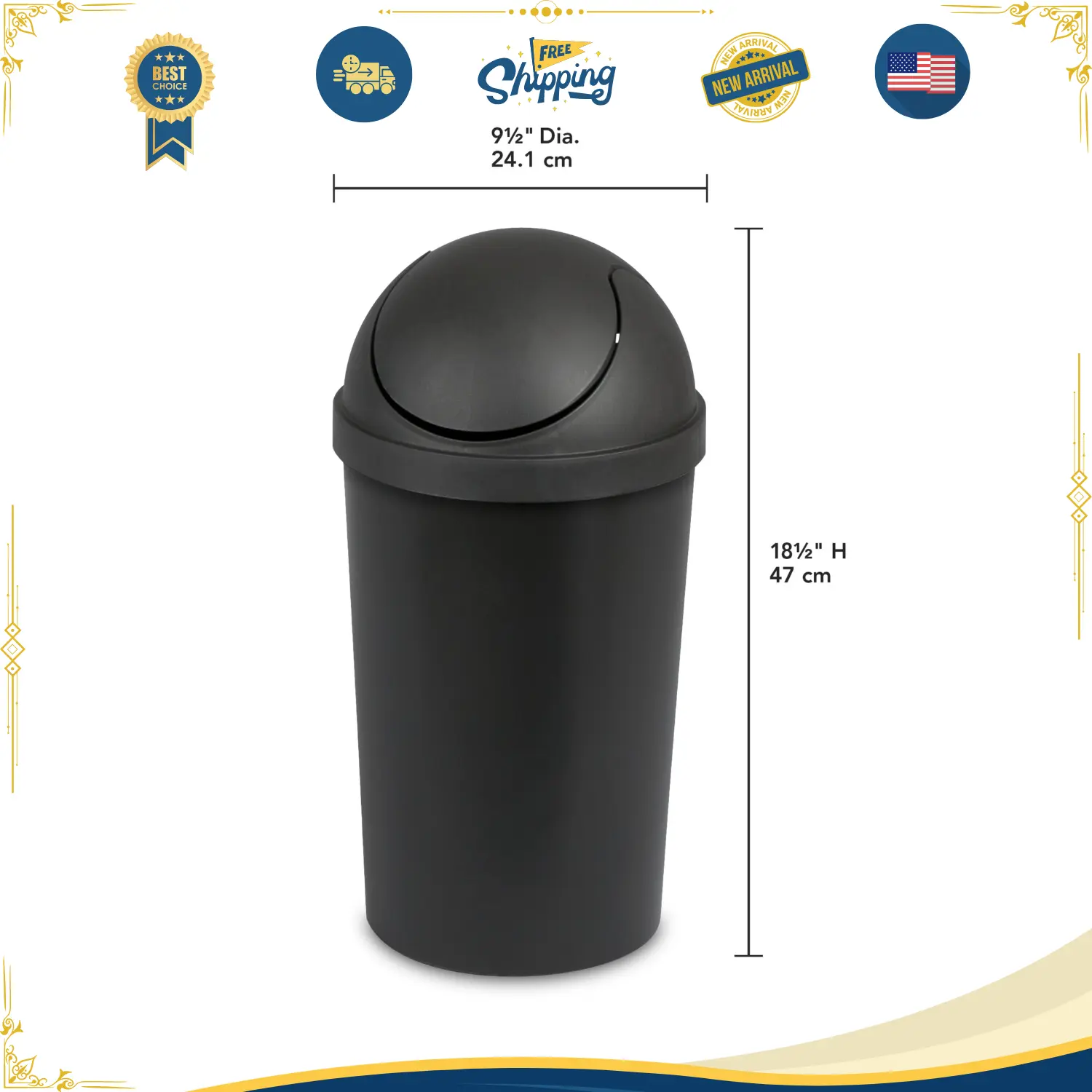 NEW Sterilite 3 Gallon Trash Can - Plastic Round Swing Top Bathroom Garbage Bin (Black)