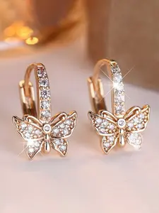 Elegant Butterfly Earrings for Women, Cubic Zirconia Micro-Pavé Design, Copper Inlaid Zircon, Cz Bling Simple Yet Stylish Jewelry for Daily Wear & Parties, Chic Gorgeous Jewelry, Cubic Zirconia Designs