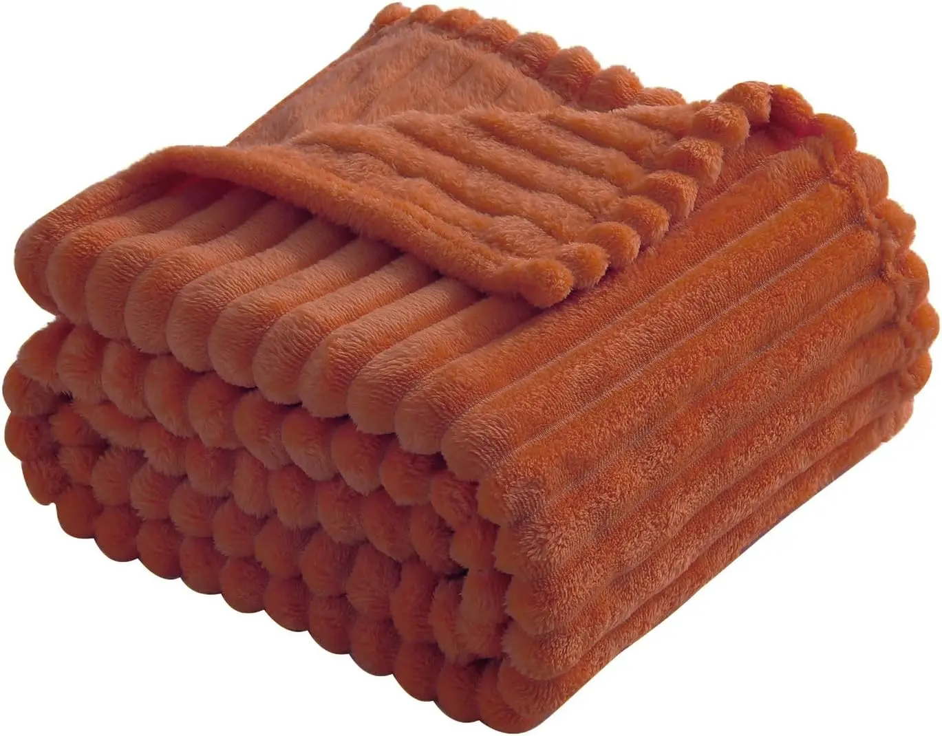 Burnt Orange Fleece Throw Blanket 50"x60" for Couch Sofa Bed,Super Soft Cozy Plush Microfiber Flannel Blanket with Stripes Design Lightweight for Adults,Woman,Girls