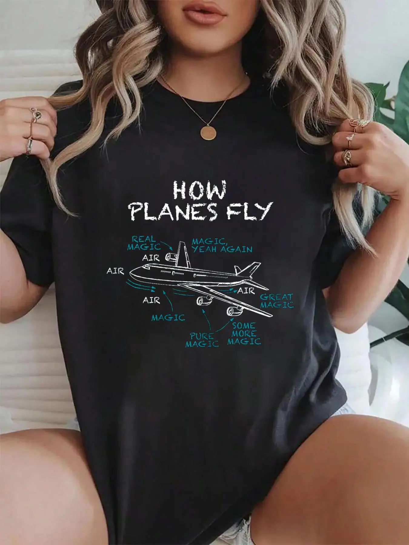100% cotton How Planes Fly Funny Pilot Aerospace Engineer Aviation B T-Shirt Crew Neck short Sleeve T-Shirt, Casual Print Graphic Cotton Tees Women Tops
