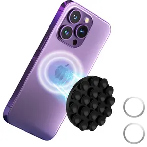 Round Suction Cup Magnetic Phone Holder, Strong Silicone Suction Cup Mobile Phone Holder, Magnetic Cell Phone Holder for Mirror Shower, Selfie and Video, Phone Suction Mount, Phone Suction Pad