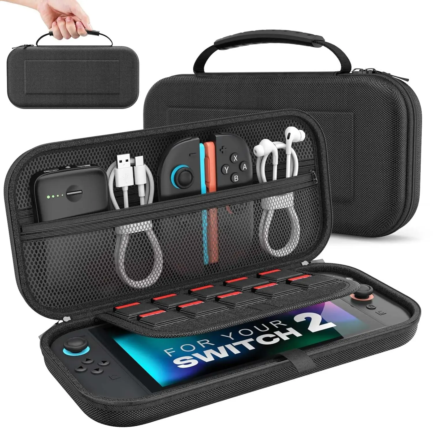 SJPACK Hard Shell Protective Carrying Case for Nintendo Switch 2 (2025) with Game Slots, Rugged Travel Storage Bag Cover