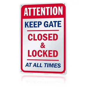 12x8 Inches Keep Gate Closed & Locked Metal Sign, Retro Security Aluminum Tin Sign, Rustic Yard Wall Decor for Fence, Business, Home, Safety Reminder, Vintage Metal Wall Art