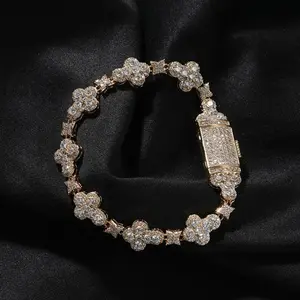 10mm moissanite clover bracelet S925 silver men's and women's hip-hop jewelry diamond cross star