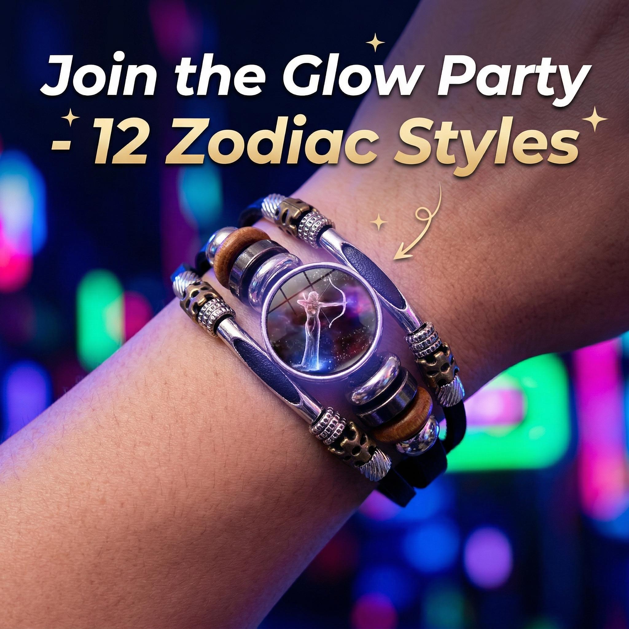 Glow-in-the-Dark 12 Zodiac Signs Leather Bracelet for Women 6.9in/8.1in Fashion Jewelry, Gifts Accessory
