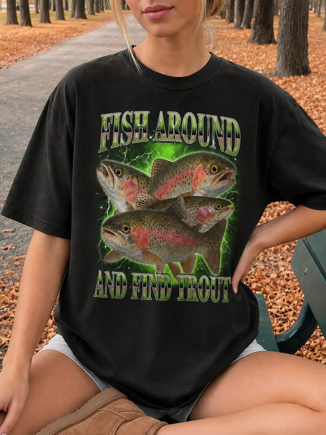 Comfort Colors Fish Around and Find Trout Shirt, Funny Rainbow Trout Fishing Tee, Vintage Angler Graphic T-Shirt, Outdoor Fisherman Gift