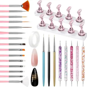 Nail Art Tools Set, Nail Stand for Press on Holder, Nail Brushes Set with Liner Brushes, Dotting Tools, Nail Design Tools Supplies Kit for Nail Tech & Beginners