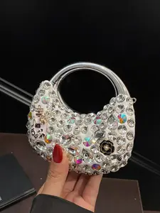 Fashionable Rhinestone Ladies' Handbag, Simple and Casual Design Rhinestone Decorated Bag for Daily Commuting, Trendy and High-end Handbag for Parties and Dates, Stylish Versatile Bag, Elegant Commuter Bag, Casual Trendy Purse