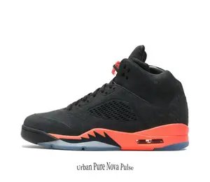 Black & Bright Orange Contrast Mid Lifestyle Sneakers, Matte Fuzzy Full Hide Leather, Jagged Shark Tooth Mid Trim, Two-Tone Gradient Outsole For Modern Streetwear Matching