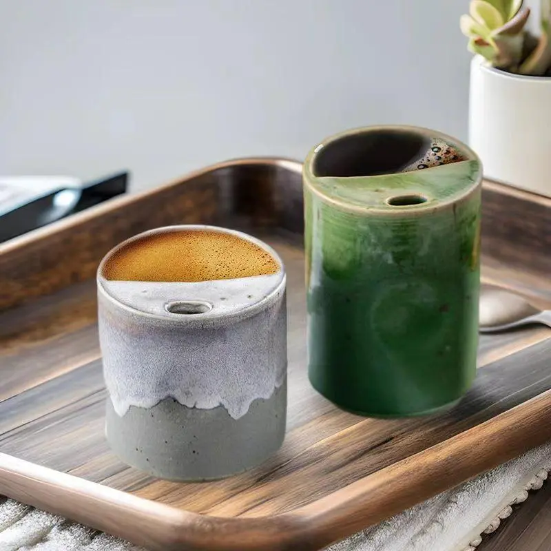 Handmade Half-Covered Coarse Ceramic Travel Cup, Creative Straw Ceramic Mug,  High Aesthetic Home Use Coarse Ceramic Mug, Stylish Drinkware - TikTok Shop