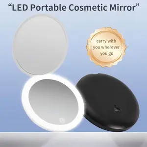 Portable Foldable LED Makeup Mirror, 1 Pack Travel Compact Mirror for Women, Pocket Size Handheld Makeup Tool with Light