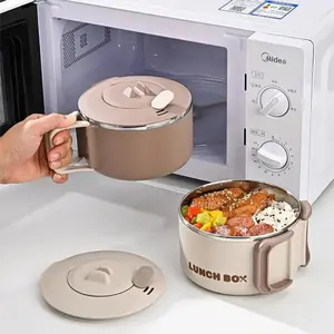Midea 2pcs/set Student Instant Noodle Bowl 304 Stainless Steel Microwaveable Lunch Box with Leak-Proof Lid Lightweight Portable Cylindrical Design for Office School Outdoor Activities Picnicbasket Ice Retention Cooler