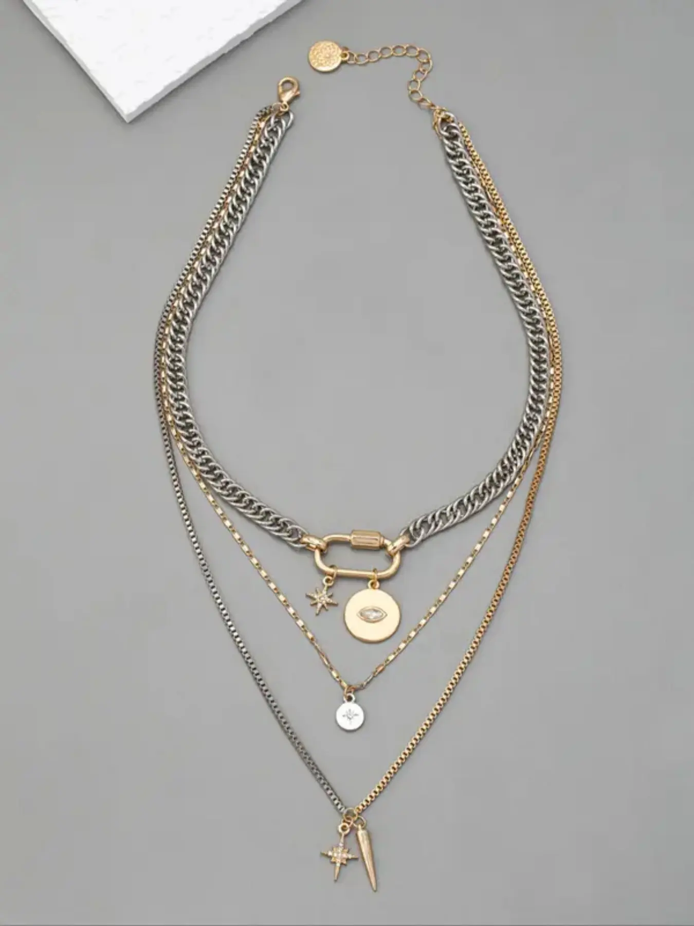 Stainless steel gold and silver two-color multi-layer necklace, Layered necklaces, personalized eye pendant multi-layer necklace for women, suitable for daily wear, back-to-school season, Teacher's gift