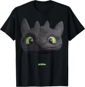 Men's DreamWorks Dragons Toothless Night Fury Big Face 3D Graphic T-Shirt, Natural Cotton Casual Fabric Short-Sleeve Tee,summervibes