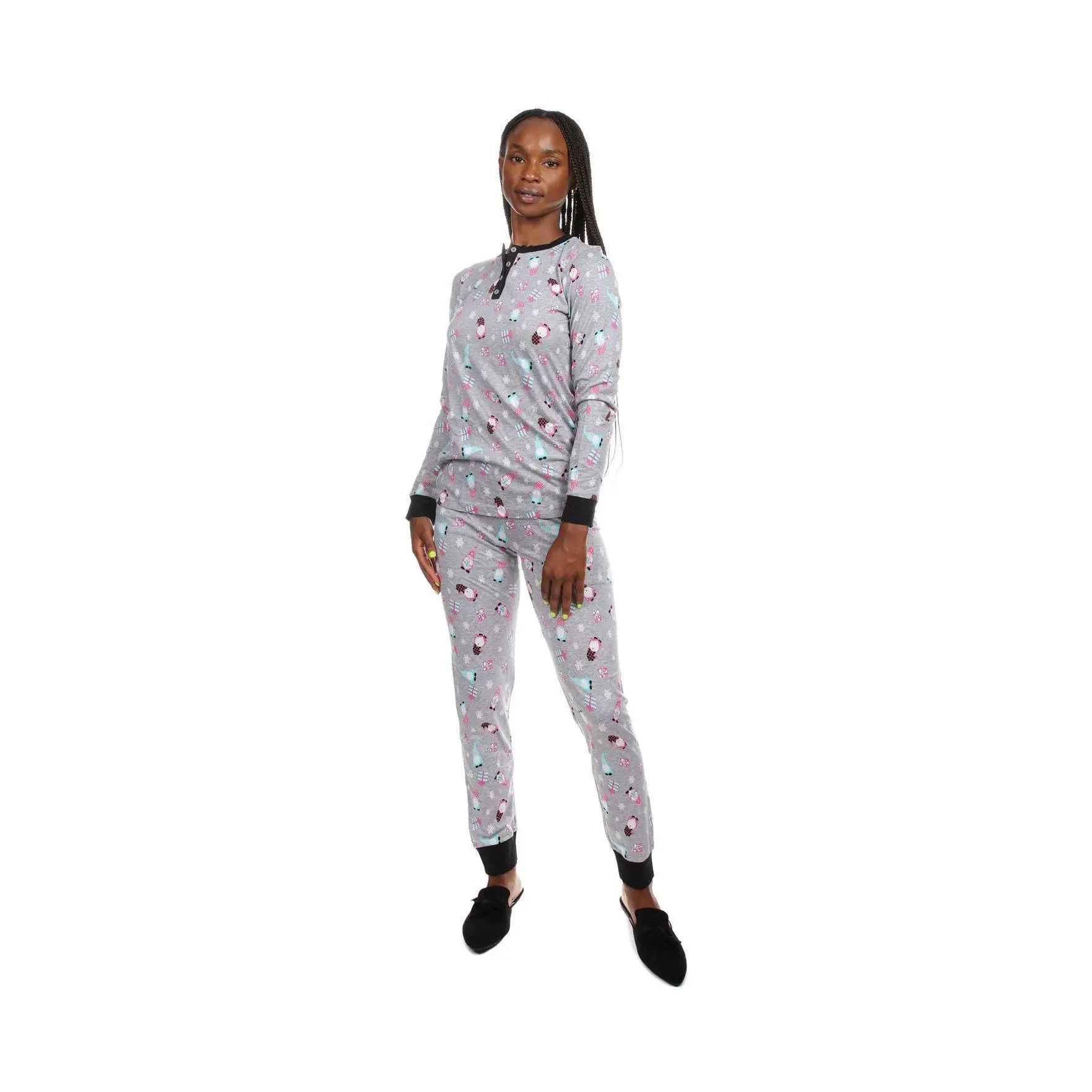 Memoi Women's PJs in a Pouch Holiday Gnomes Pajama Set