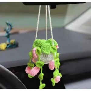 Handmade Crochet Decorative Charm Hanging Basket, Boho-Cottagecore Rear View Mirror Decor, Lightweight Car Accessory, Gift for New Car Owners, Car Accessories, Accessories For Car