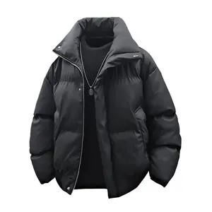 Men’s Black Oversized High-Collar Puffer Jacket, Streetwear Warm Winter Outerwear