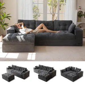 【2 Package Shipping】MAXYOYO 104" L Shaped Modular Sectional Sofa with Ottoman, Cloud Boneless Couch with Layered Cushion, Upholstered Sofa in a Box, Flexible Module Combination for Living Room, No Assembly
