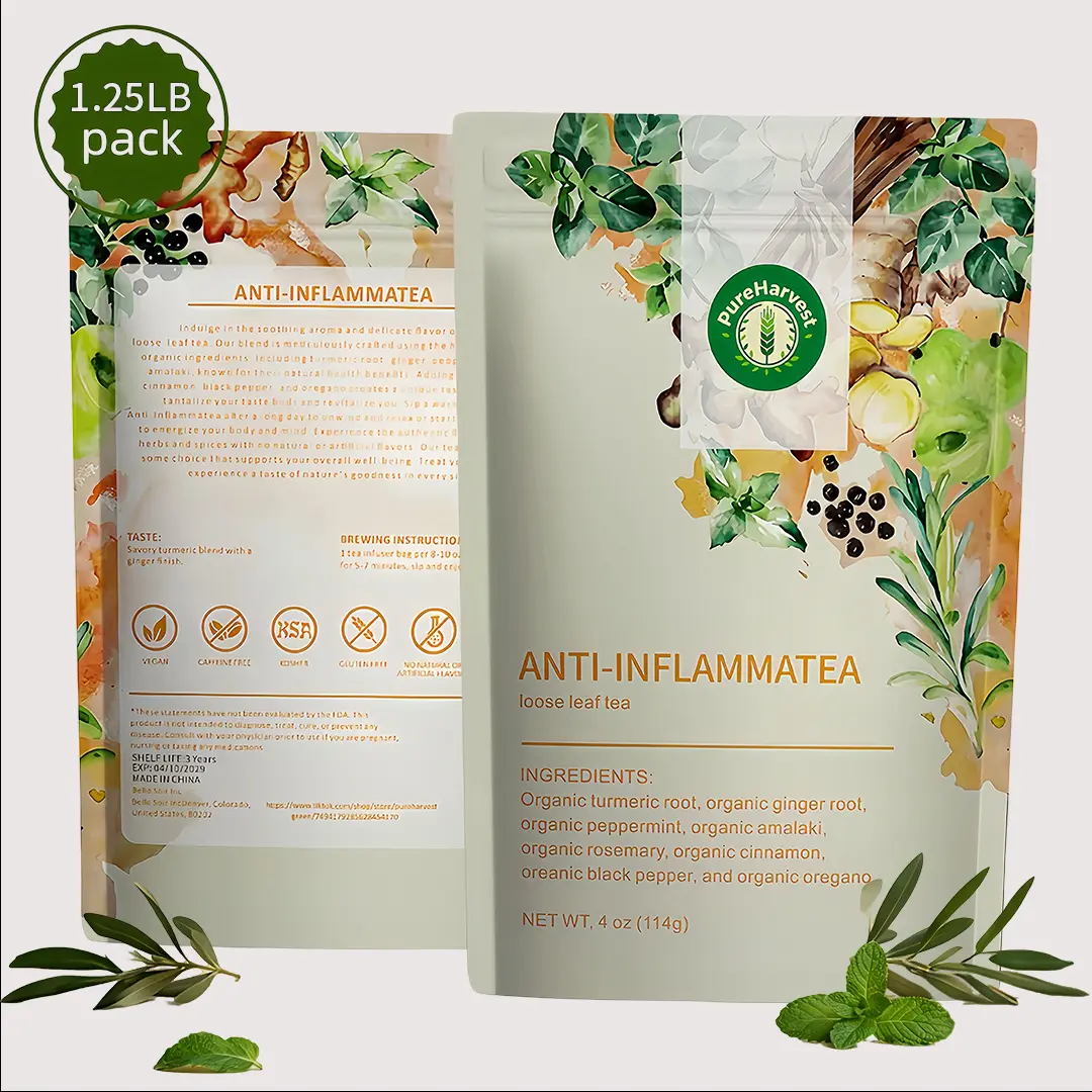 1.25LB Anti-Inflammatea Loose Leaf Herbal Tea with Ginger Turmeric Peppermint Vegan Organic Caffeine-Free Ayurvedic Blend