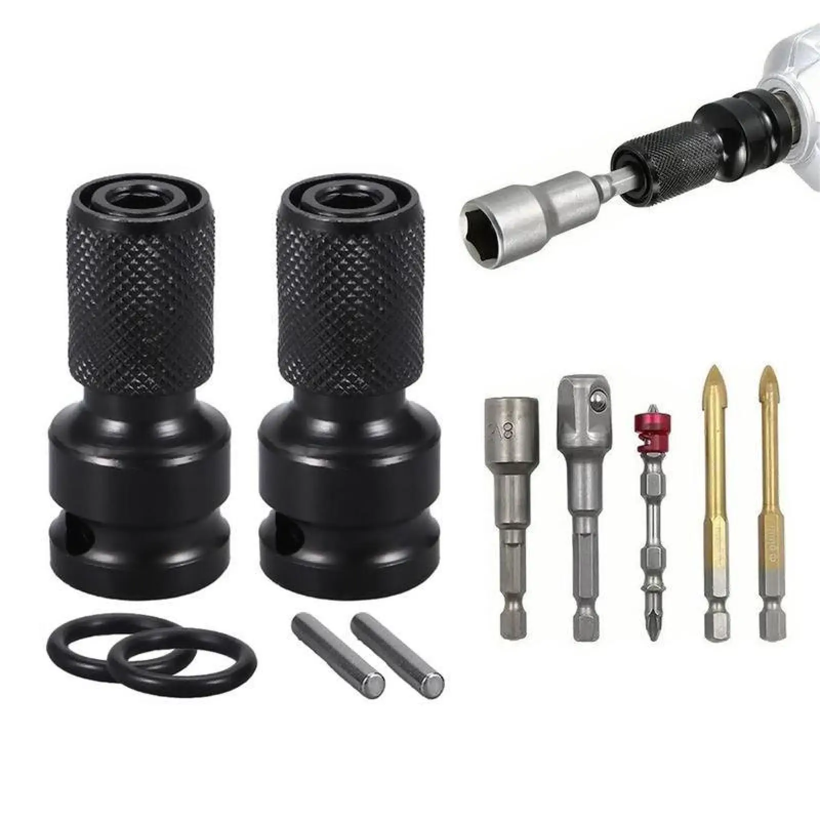 Heavy Duty High Torque1/2 inch Square Drive to 1/4 inch Hex Female Socket Adapter Converter Chuck Adapter for Impact Air and Electric Wrench.