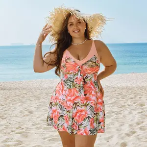 【12-28W】Hanna Nikole Women's Two Piece Swim Dress Plus Size Tummy Control Tankinis Swimdress Floral Printed Swimwear Swimsuits with Boyshort