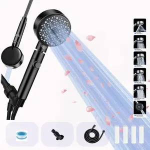 Universal Silicone 6-Setting Shower Head for Bathroom – Includes handheld shower with spray gun, explosion-proof hose, bracket, and built-in water filtration for cleaner water.